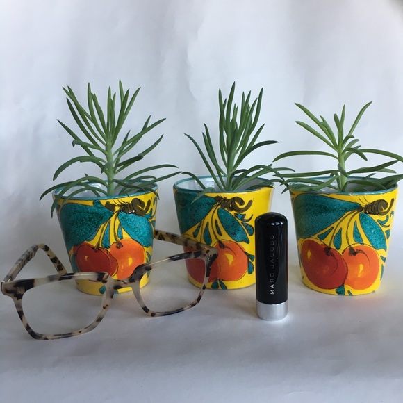 3 Mini Vintage Planter Pots Italy Majolica Painted Cherries Handmade Yellow Red - Picture 14 of 15